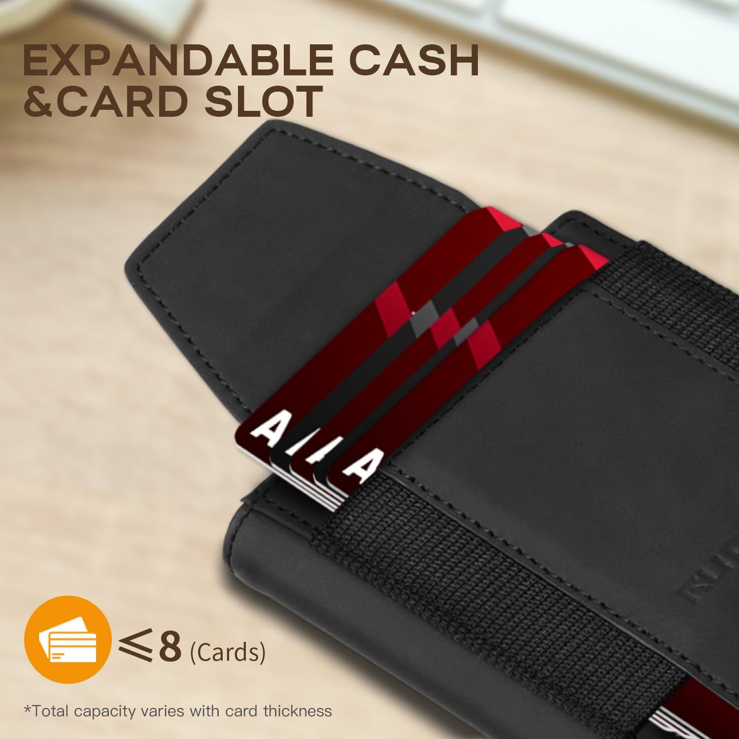 RUNBOX Slim Leather Wallet for Men With 2 ID Windows Holds 10-13 Cards Minimalist Front - Pocket RFID - Blocking Wallets Ideal Gift Choice