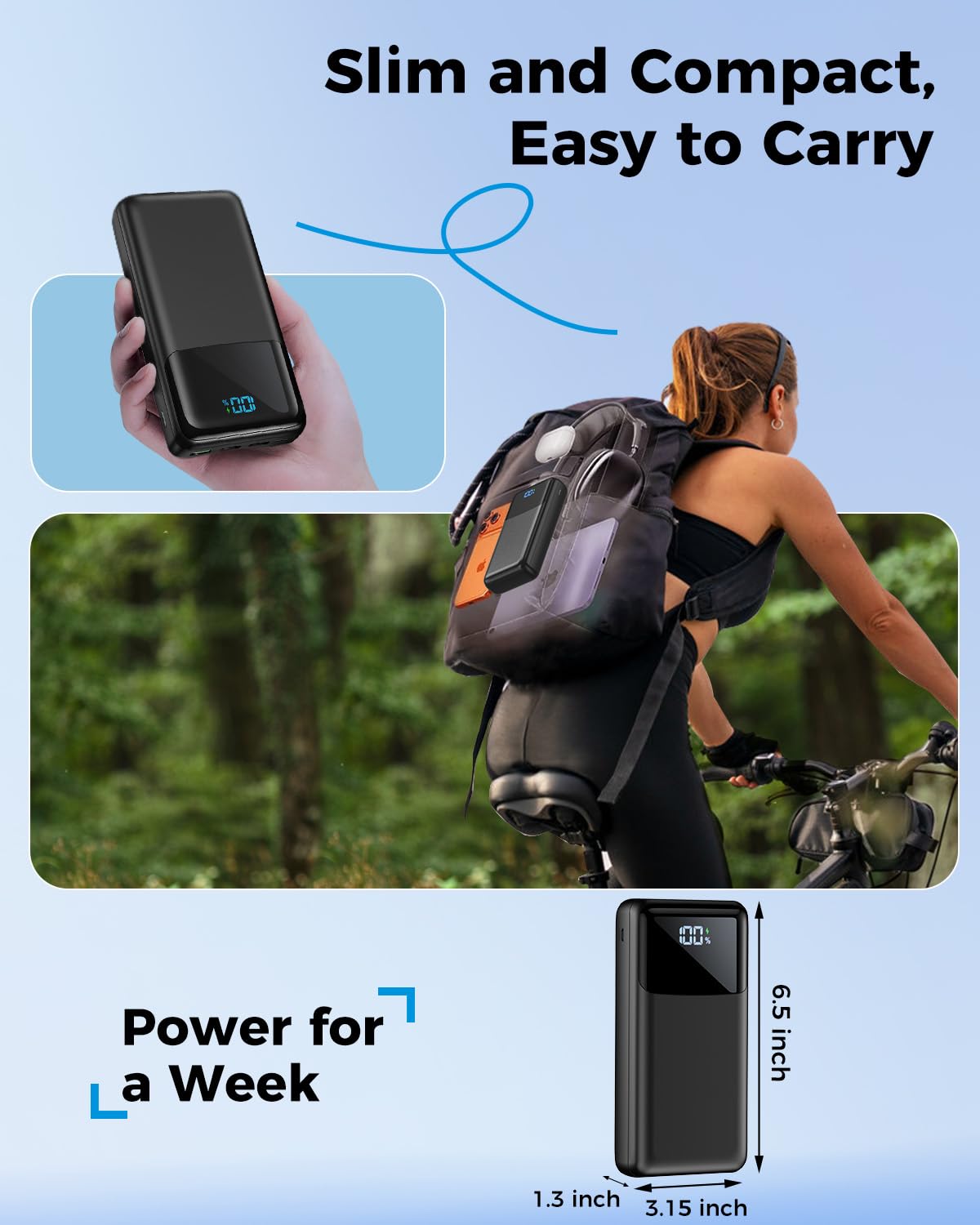 Portable Charger Power Bank 50000mAh, USB-C PD 30W Fast Charging, High Capacity External Battery Pack for Camping, Portable Phone Charger for iPhone 17/16/15/14/13/12/11 Samsung Android (Black)