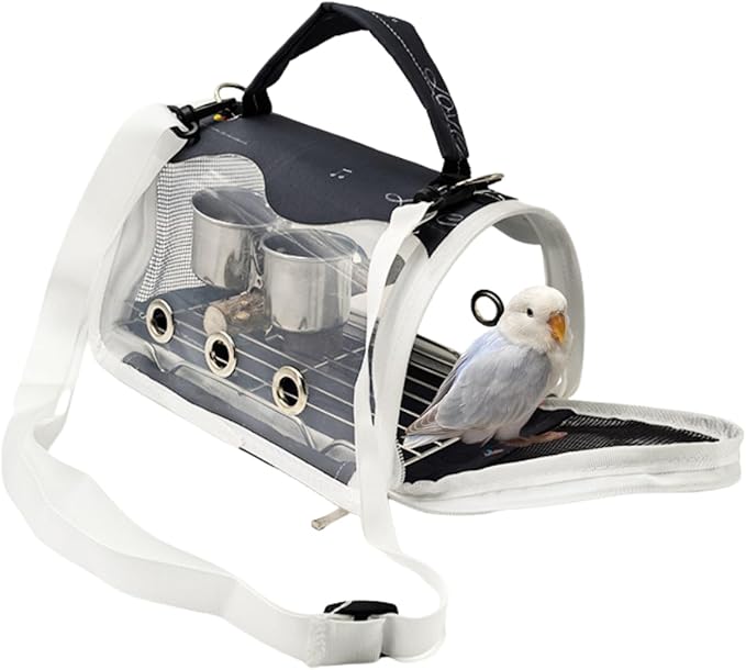 Bird Carrier Bag Bird Travel Cage with Indestructible Stainless Steel Mesh, Feeder Cups and Stand Perch, Portable Bird Travel Bag, Pet Transparent Breathable Travel Cage (Colorful,Small)