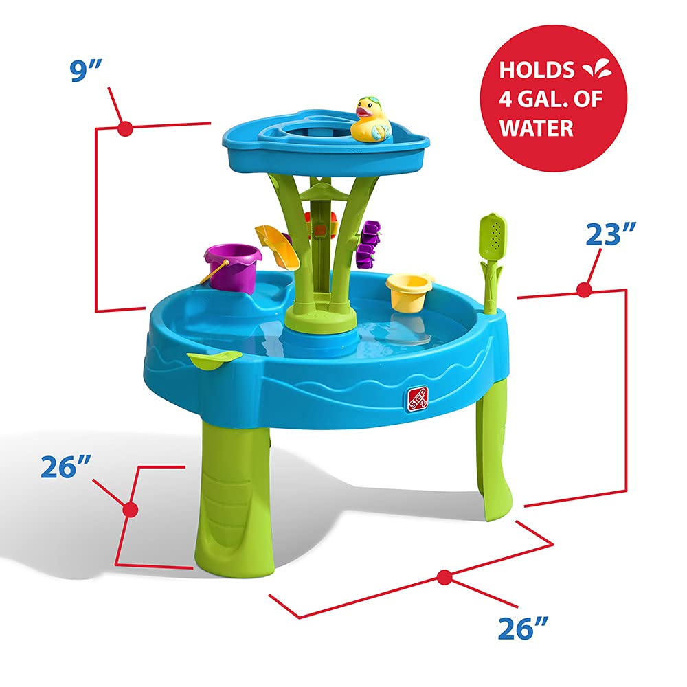 Step2 Summer Showers Splash Tower Water Table for Kids, Outdoor Kids Water Sensory Table, Ages 1.5+ Years Old, 8 Piece Water Toy Accessories, Blue & Green