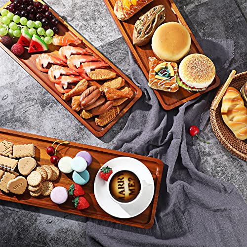 Skylety 15 Pack Solid Wood Serving Tray Large Acacia Party Server Platter Rectangular Charcuterie Board with Grooved Handle for Home kitchen Cheese Appetizer Farmhouse Table Supplies (16.7 x 6.4 Inch) - size: 16.7 x 6.4 Inch