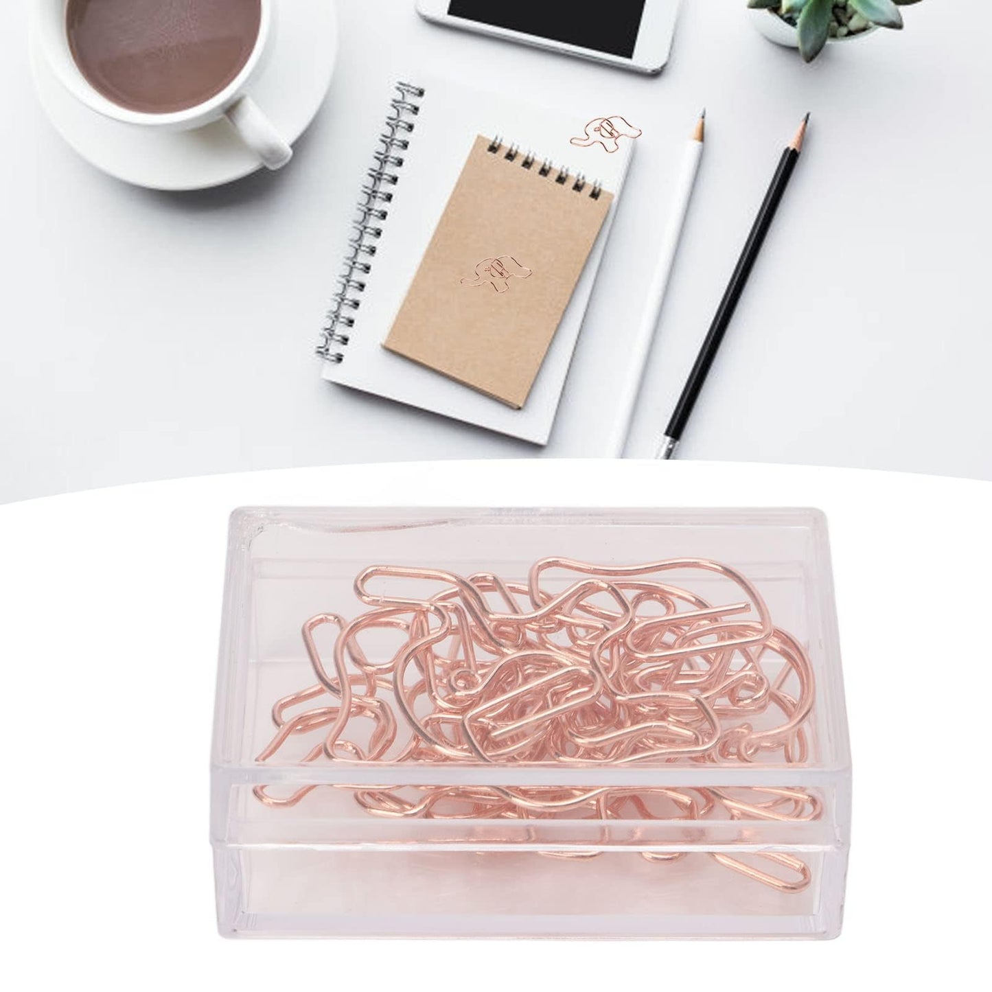 100PCS Rose Gold Cute Paper Clips, Smooth Steel Wire Paperclips Elephant Shaped Paper Clips Decorative Paperclips for Office School Supplies