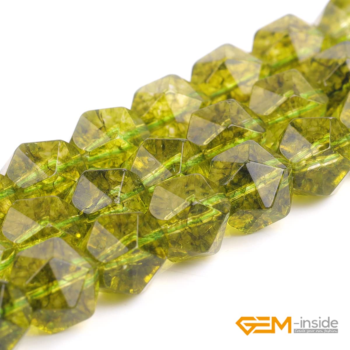 GEM-Inside 10mm Peridot Gemstone Loose Beads Faceted Dyed Cambay Crystal Energy Stone Power for Jewelry Making 15"