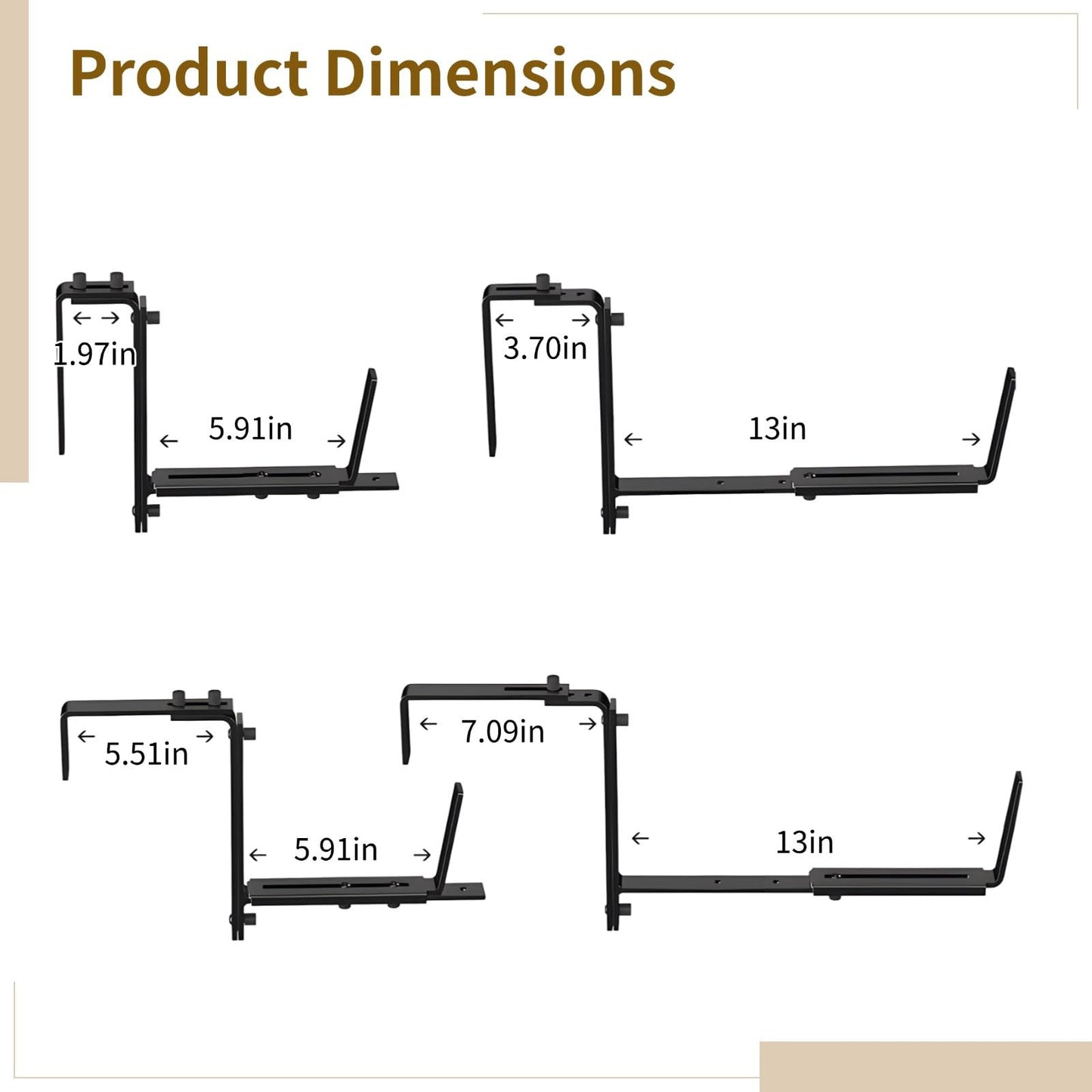 Railing Planter Holders, 4 Adjustable Brackets, Fits 2-7 in Rails, for 5.9-12.6 in Pots, Sturdy Iron, Rustproof