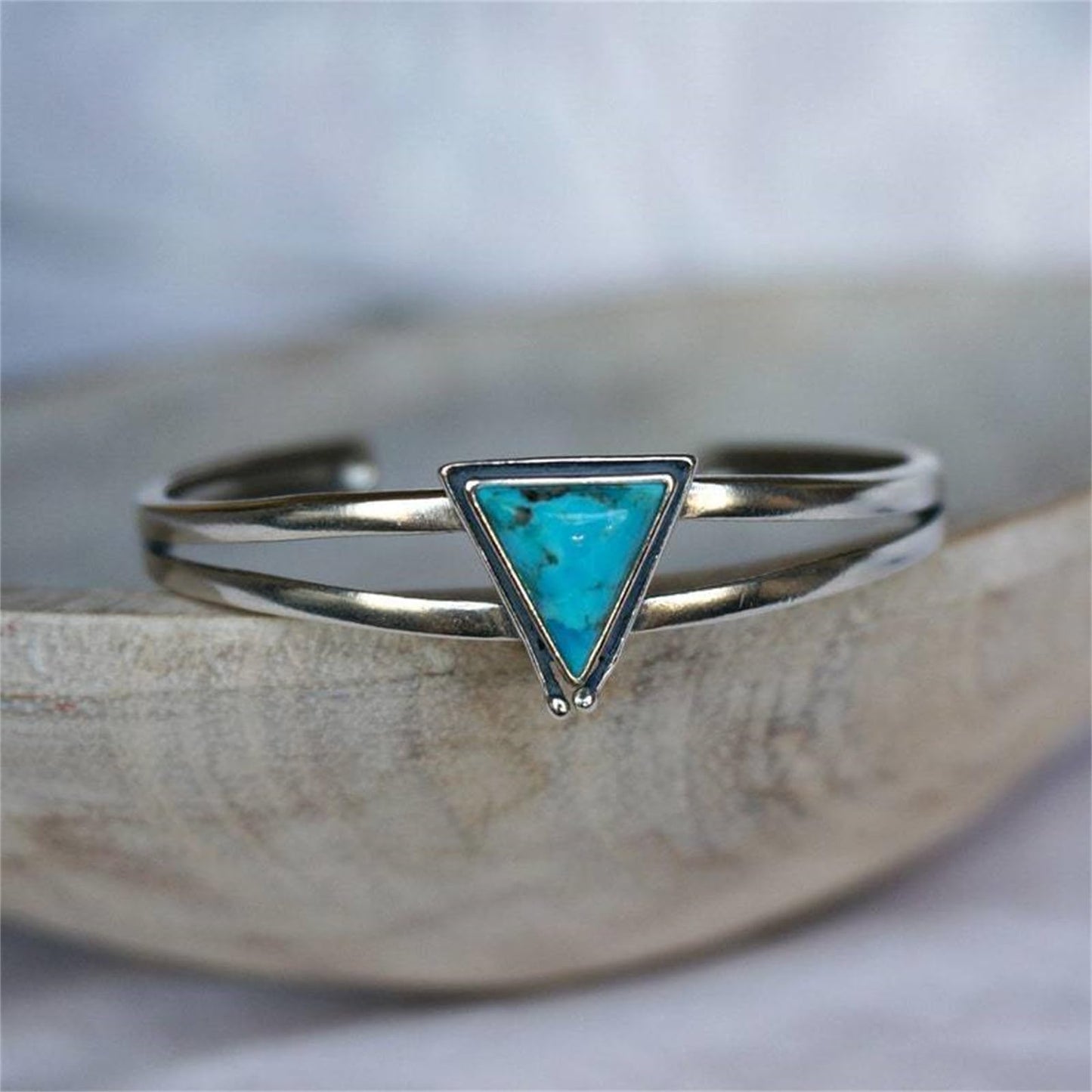 Handmade 925 Sterling Silver Turquoise Bracelets for Women & Men Boho Turquoise Triangle Bangle Bracelet Open Adjustable Wide Stacking Cuff Bangles Bracelets Jewelry for Women Birthday Everyday Wear