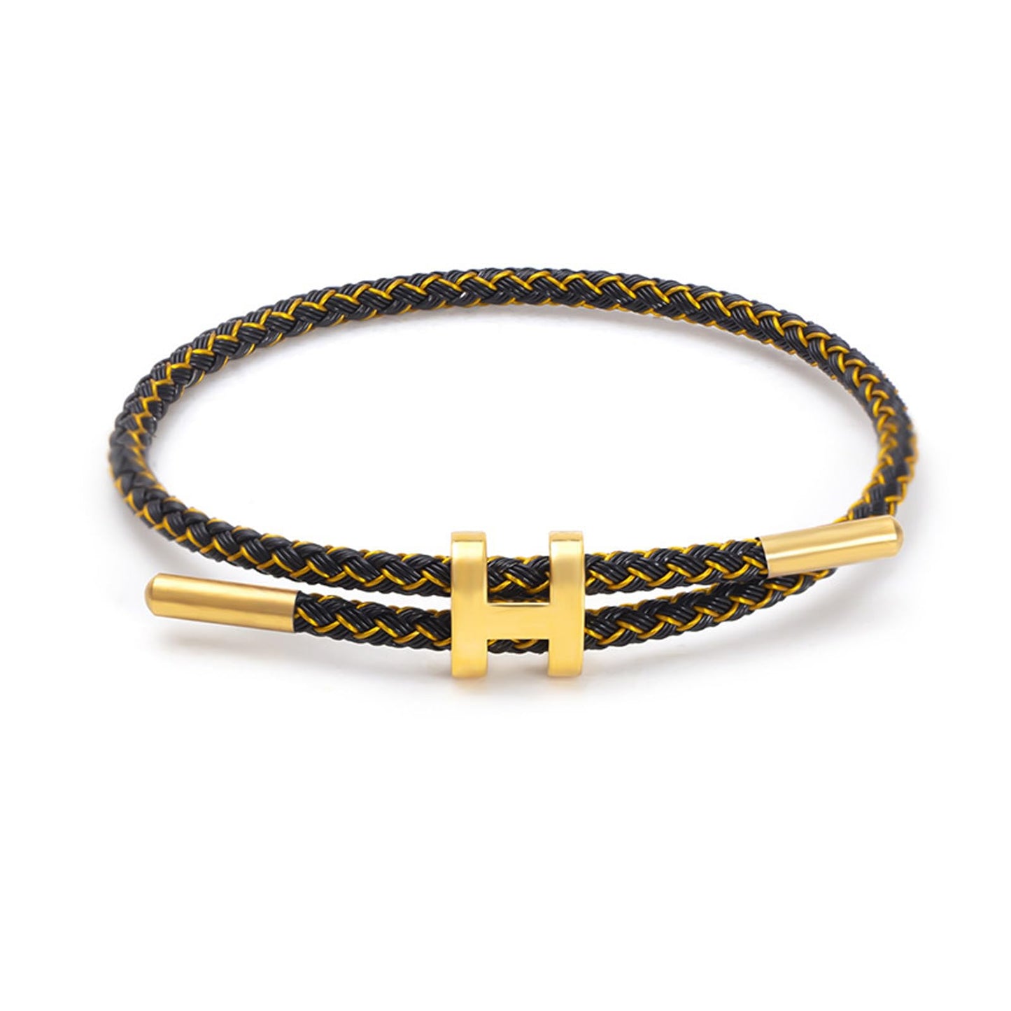 PPbuky Steel Bracelet Link, Adjustable H-shape Wire Rope Bracelet, Lucky Jewelry with Titanium Buckle for Birthday, Valentine's, Graduation, Fashion Gift for Women, Men, Lovers, Friends, Black Gold