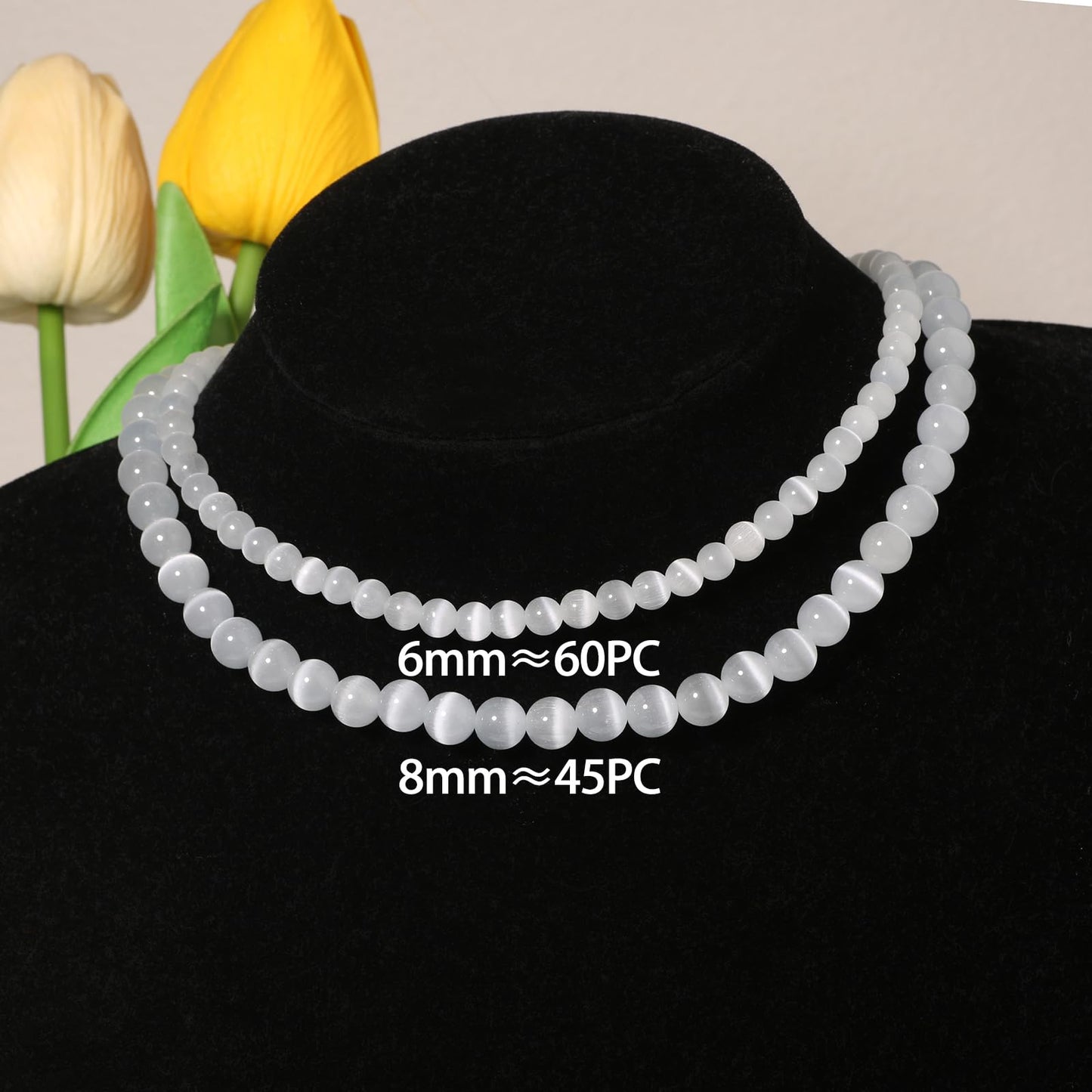 8mm White Cat-Eye Natural Stone Beads Round Loose Beads for Jewelry Making Yochus DIY Beads Bracelet Necklace