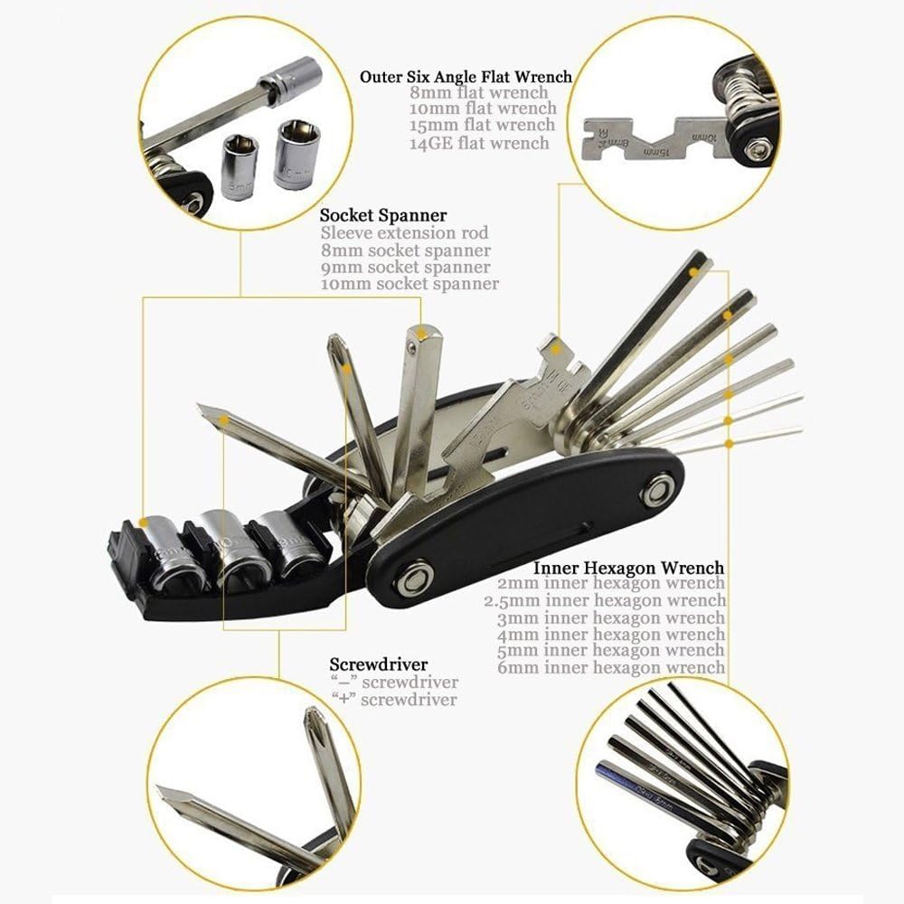 DAWAY B32 Bike Repair Tool Kit - 16-in-1 Multi-Function Bicycle Mechanic Fix Tools Set with Glueless Tire Tube Patches & Tire Levers, Compact Bag Included, Ideal Gift for Cyclists