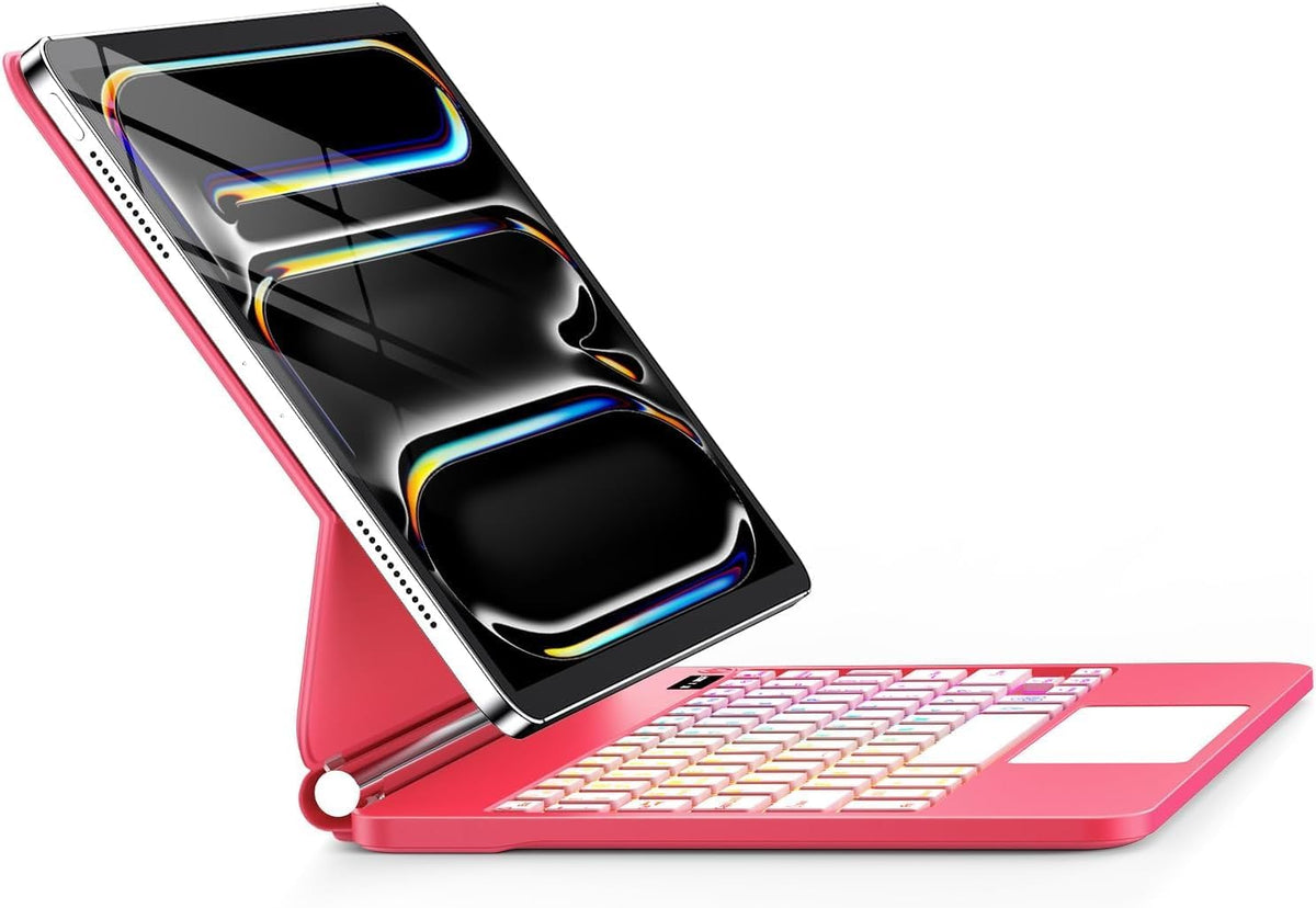for iPad Pro 13 Inch Case with Keyboard (M4, 2024)，Magic-Style Magnetic – 7 Colors Backlight -Floating Cantilever Stand - Multi-Touch Trackpad Keyboard Case for iPad Pro 13 (Rose Red)