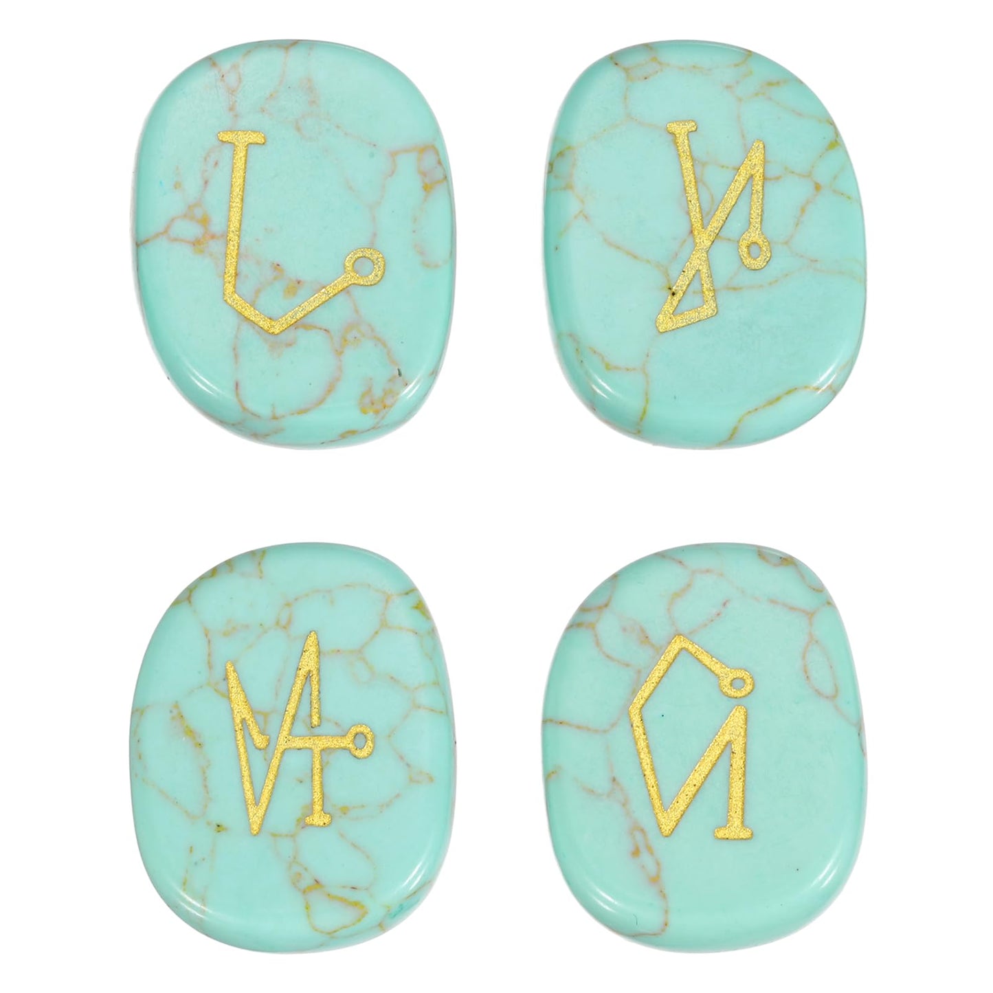 MECCANIXITY 4Pcs Engraved Chakra Stones with Reiki Symbols, Turquoise Reiki Healing Crystal Gemstone 7 Chakra Crystal Stones Tumbled Palm Stone for Anxiety Relieve