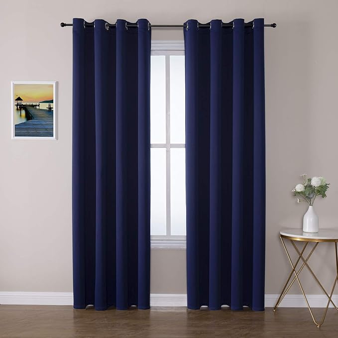 ChrisDowa Blackout Curtains 108 Inches Long 2 Panels Set for Living Room, Grommet Thermal Insulated Room Darkening Curtains for Bedroom (Navy Blue, 52 x 108 Inch)
