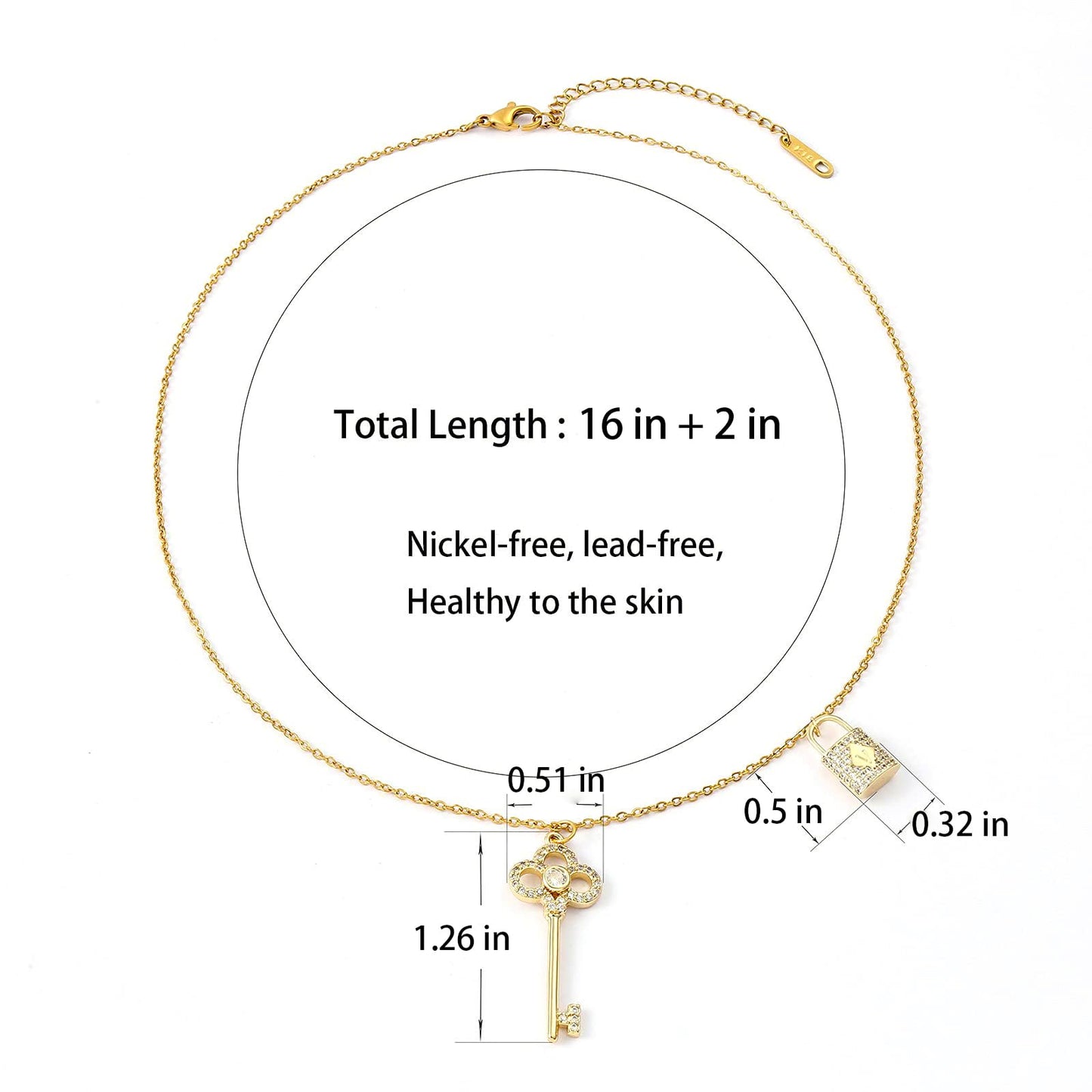 MAIKERDER Key Necklace, 14K Gold Plated Key Necklaces for Women Non Tarnish 16 Inches