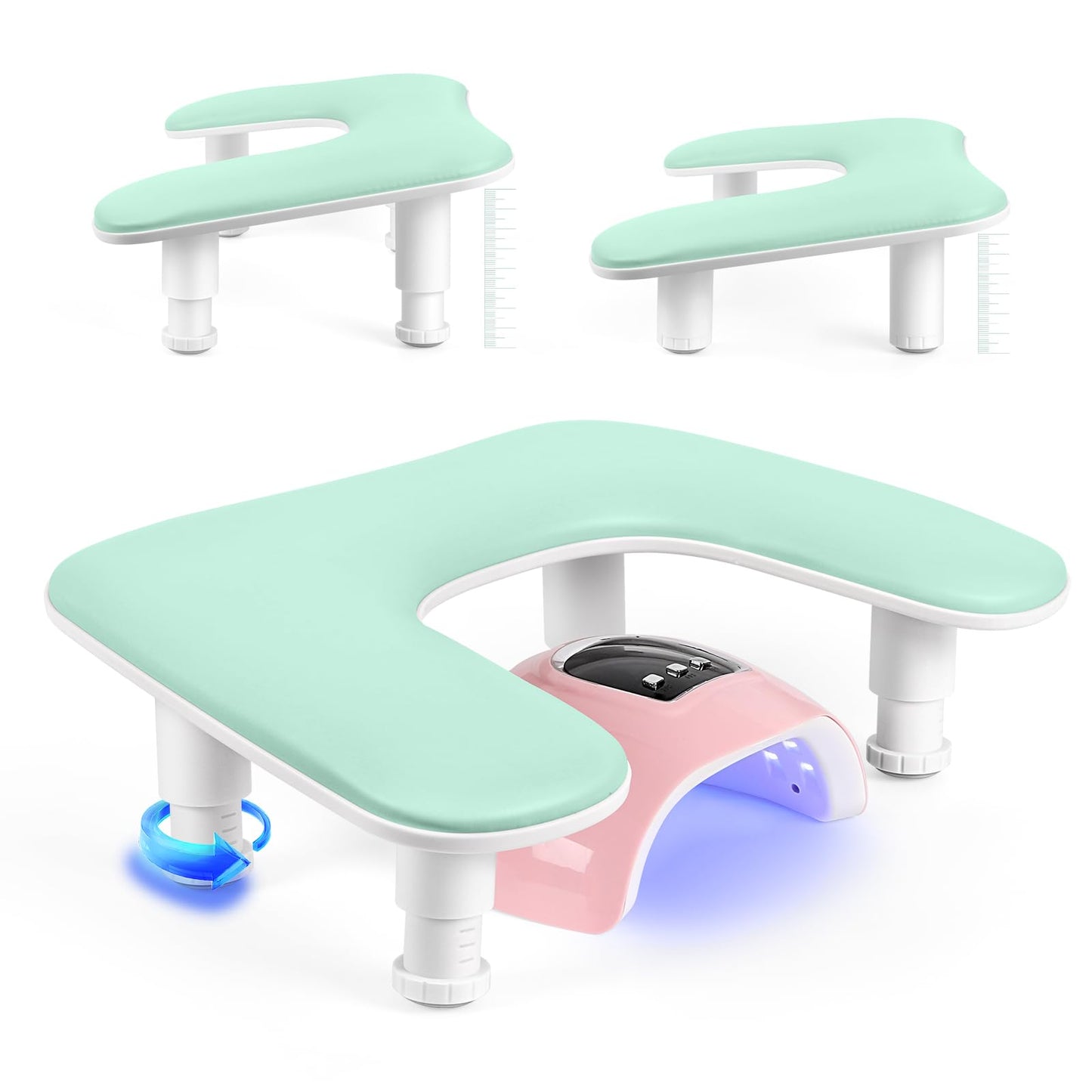 Manicure Arm Rest for Nails Tech: U-shaped Adjustable Nail Armrest - Mint Green PU Leather Hand Stand Rest for Manicurists
