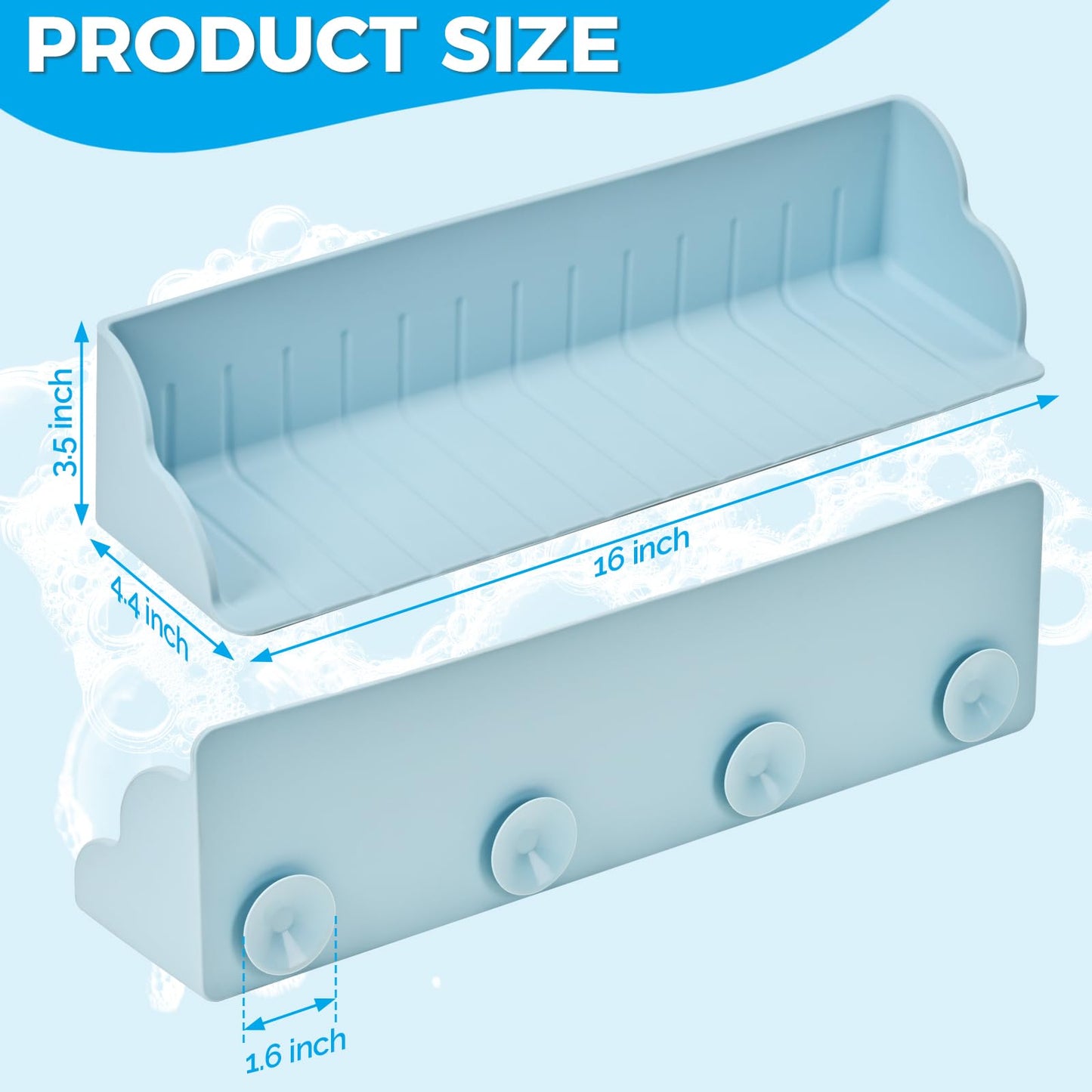 Weeme Bathtub Splash Guard, Silicone Bath Caddy Tray with 4 Suction Cups, Kids Toy Holder and Organizer Shelf for Toddler Tub Accessories (Blue)