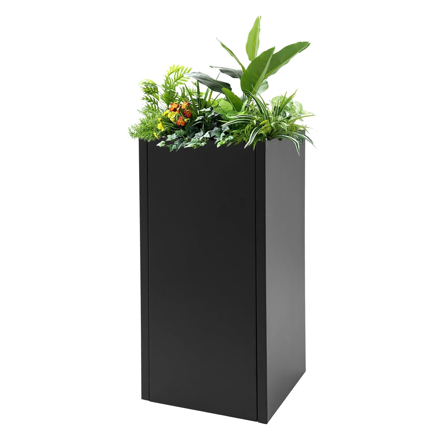 Kathring Tall Metal Planter Box 14” x 14” x 30”, Steel Planter Box with Removable Insert Shelf and Drainage Holes, Rectangular Large Flowerpot for Indoor,Outdoor,Front Porch, Black