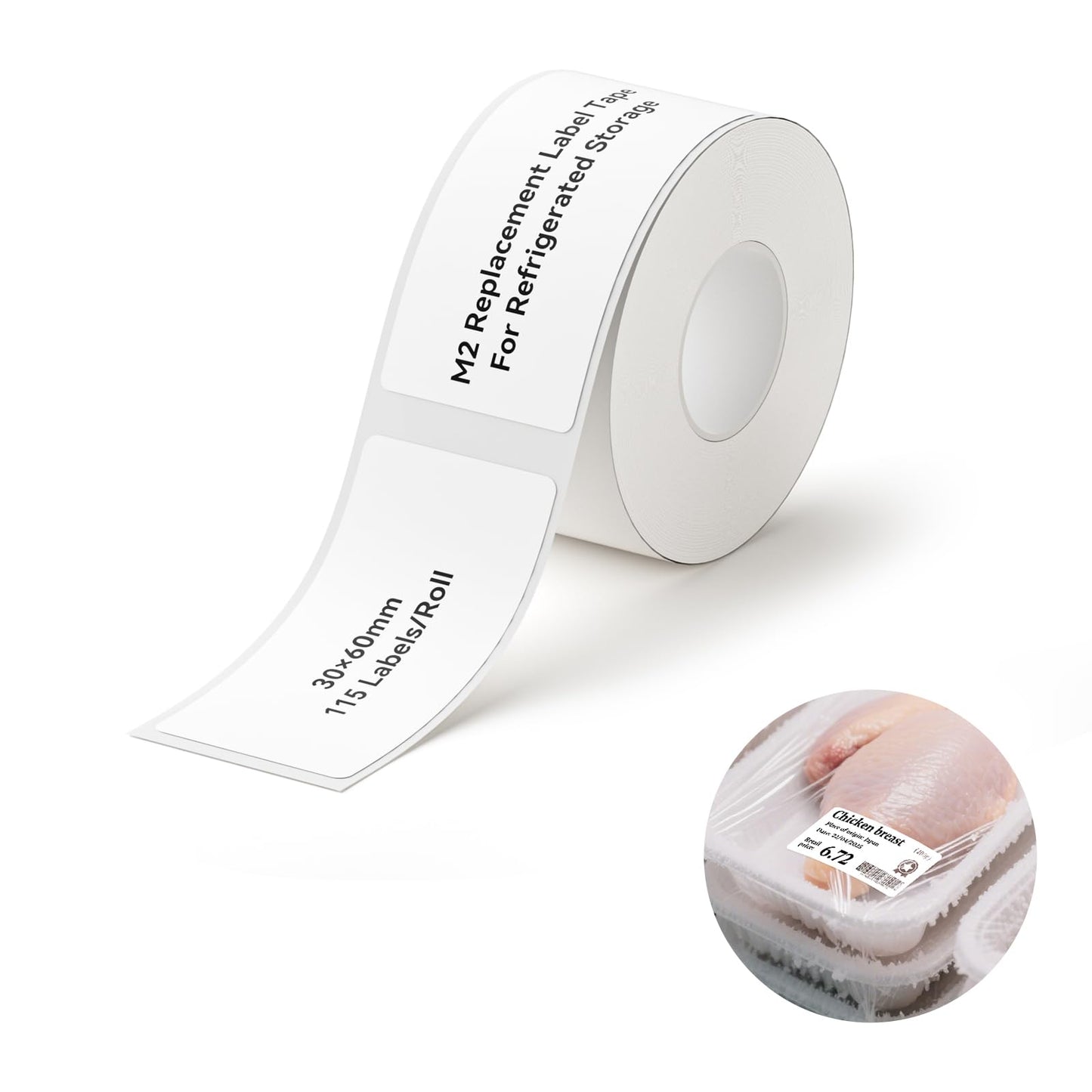 NIIMBOT M2/M3 Thermal Transfer Labels 1.18''×2.36'', 115 Tapes/Roll, for M2/M3 Label Maker, Long Storage Time, for Small Businesses, Freezer Refrigerator use(-20℃), Logo, Name, Date Labeling, White
