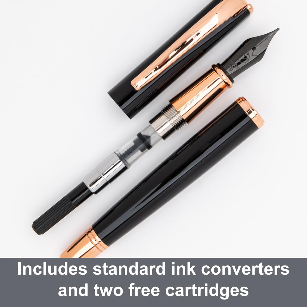 Monteverde USA Impressa 3+2 Piece Set (Fountain, Rollerball, Ball Pen) | Black/Rosegold | Omniflex Nib | Large Luxury Gift Box with Free Ink & Gel Refill