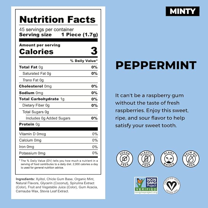 Refresh Gum Peppermint – Xylitol, Sugar Free Chewing Gum Pouches, Natural Flavor & Organic Ingredients – Aspartame Free, Plant-Based, Non-GMO – 45 Pieces Each, 3 Pack