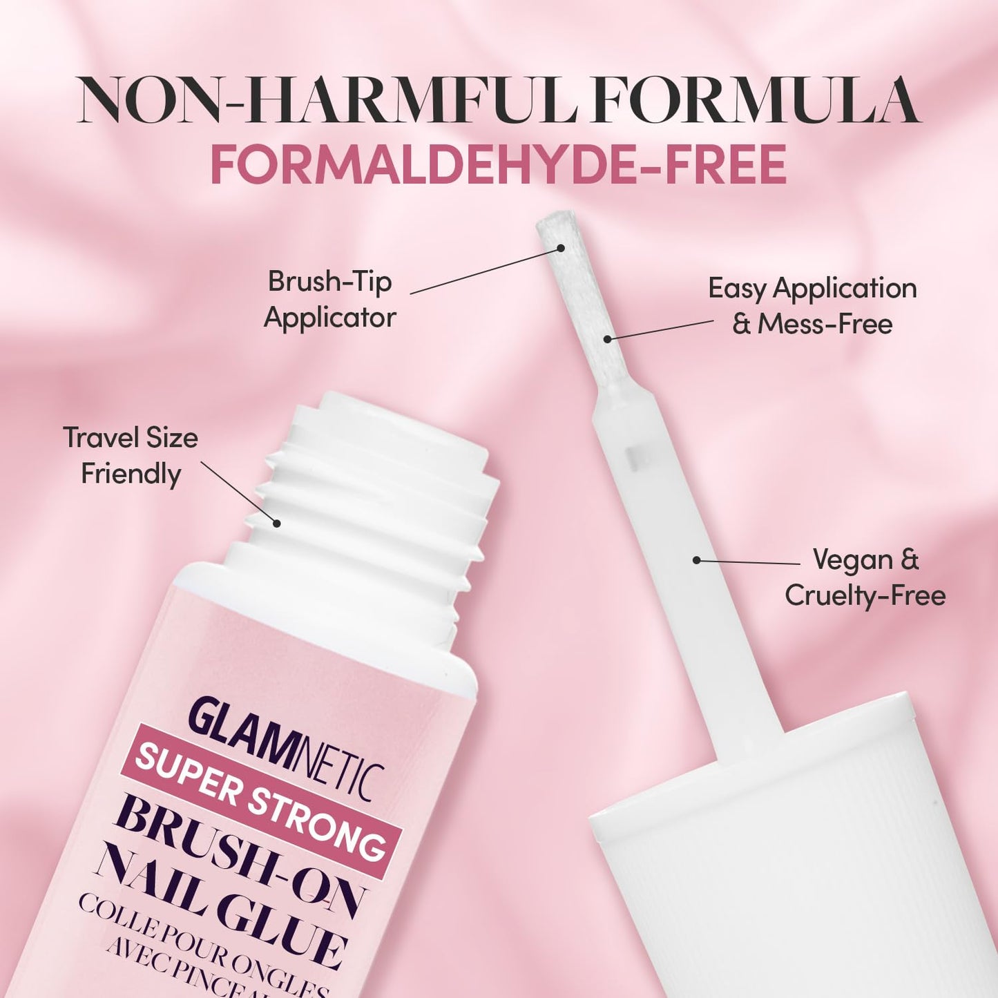 Glamnetic Press-On Nails - Ballet Pink | Opaque Light Blush Pink Short Almond False Nails | 15 Sizes - 30 Nail Kit with Glue and Remover