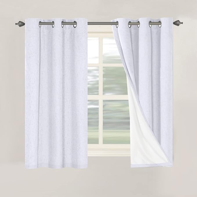 H.VERSAILTEX Primitive Linen Curtains 100% Blackout Curtain Drapes Burlap Curtains with White Thermal Insulated Liner, Grommet Top Drapes Living Room/Bedroom (2 Panels, 42 x 54 Inch, Bright White)