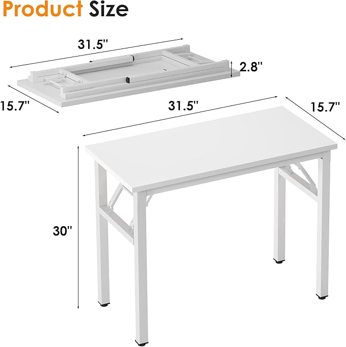Need Folding Computer Desk - 31.5 Inch Foldable Office Writing Work Study Kids Student Teacher Home Bedroom Table, White