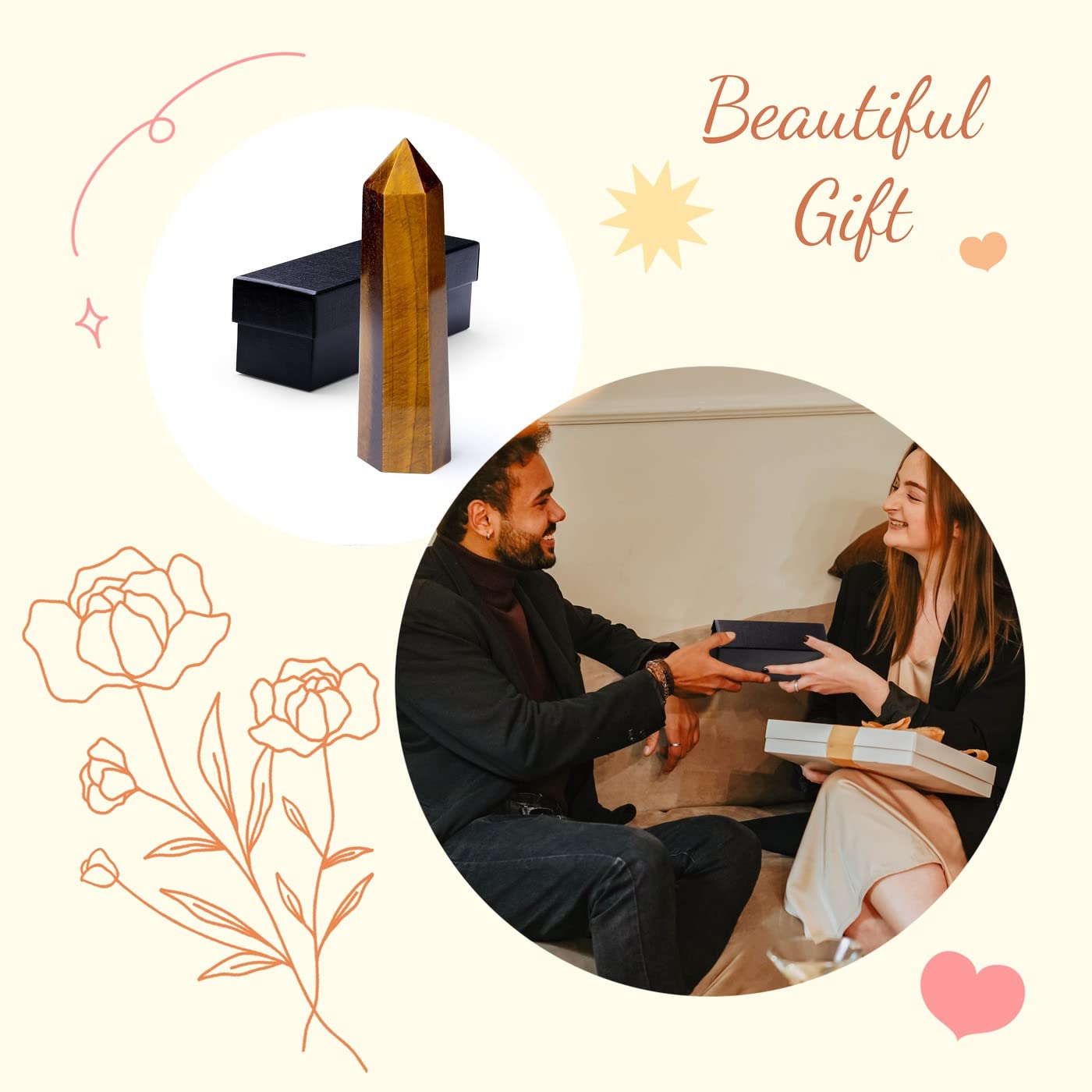 ZHIYUXI 3.7-4" Tiger's Eye Crystals Wands Healing Crystal Tower Hexagonal Pointed Stone 1 Pc Large Crystals Reiki Energy Balancing Meditation Therapy Gemstones Decoration Gifts