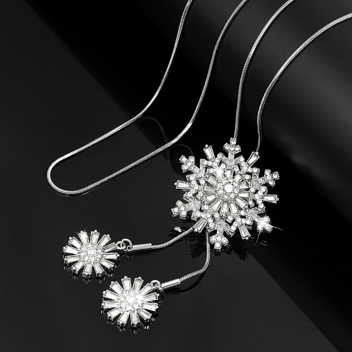 Suyi Trendy Crystal Long Necklace All-Match Style Shining Clothing Sweater Chain Snowflake Silver 1