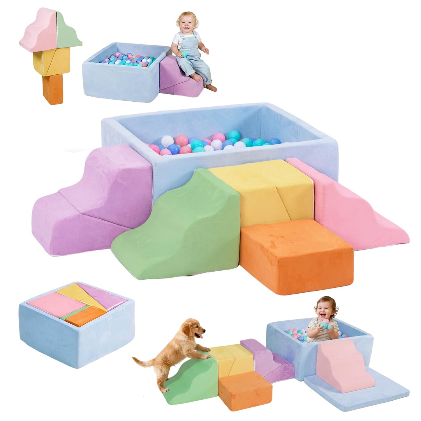 STAOLENE Climbing Toys for Toddlers, 7-Piece Foam Climbing Blocks with Ball Pit, Indoor Soft Play Set for Baby & Toddlers to Crawl, Climb, Motor Skills Development (Balls Not Included)