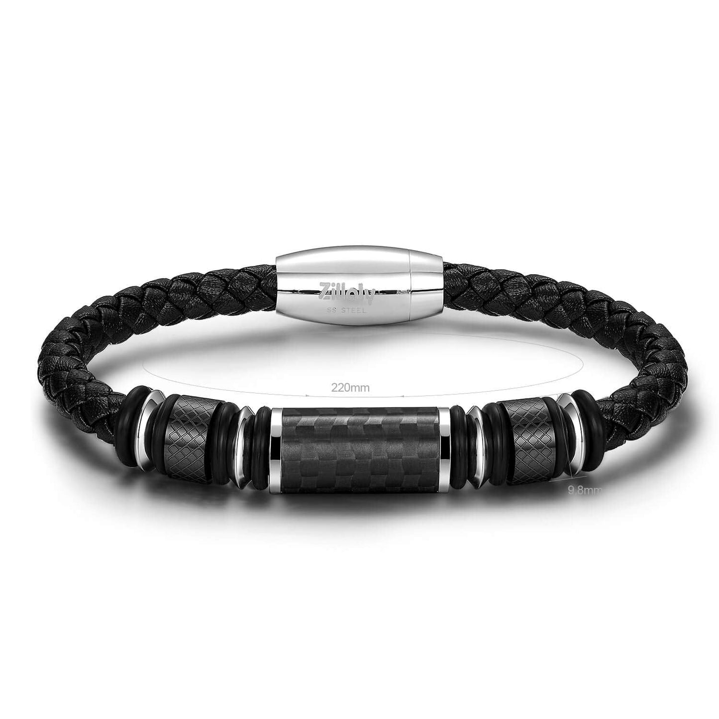 Zillaly Men's Stainless Steel Two-Tone Square Link diamond Bracelet in Black & Blue Ion-Plated Black (Black)