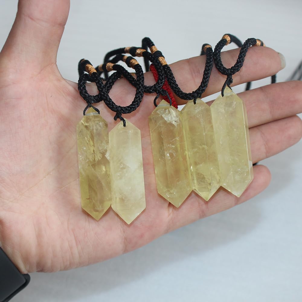 Runyangshi Citrine Healing Crystal Pendants, Double Pointed Natural Crystal Quartz Necklace 6 Faceted Chakra Crystal Wand Stone