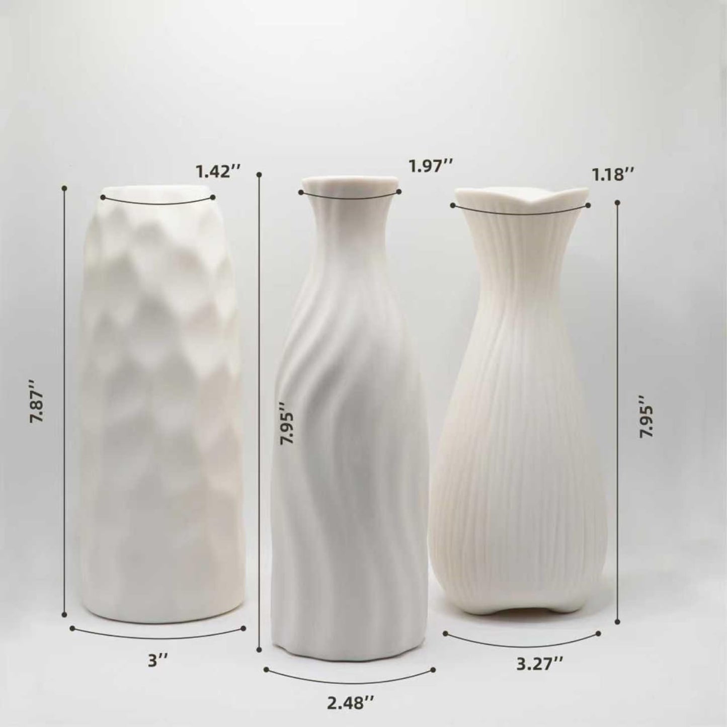 JKT Home White Ceramic Vase Set Home Decor – Farmhouse & Boho Decorative Vase Set for Kitchen, Living Room, Bedroom, Office, Bookshelf Decor, Bathroom, Centerpiece Table Decor