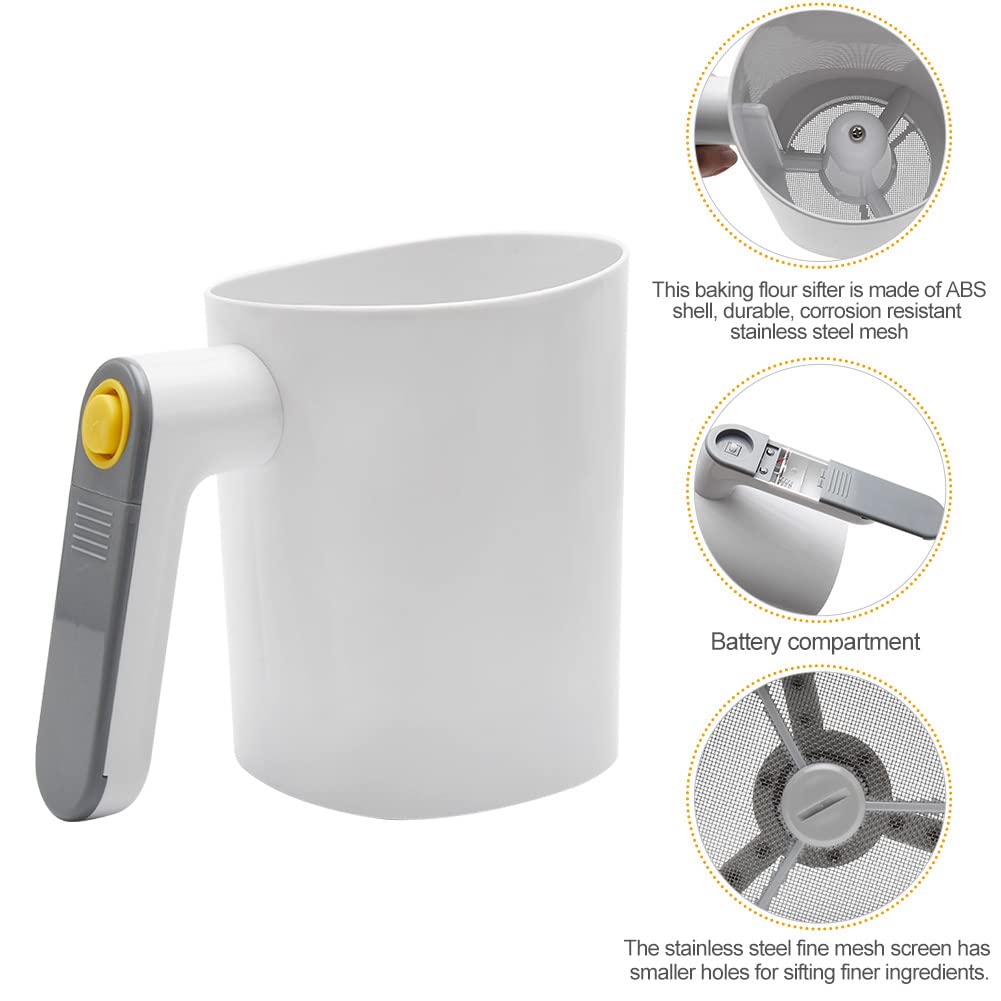 Electric Flour Sifter, Handheld Battery Operated Stainless Steel Mesh Shaker, Fine Mesh Cup Shape Powder Shaker Strainer Kitchen Cooking Baking Pastry Tools 4 Cup/1L Capacity