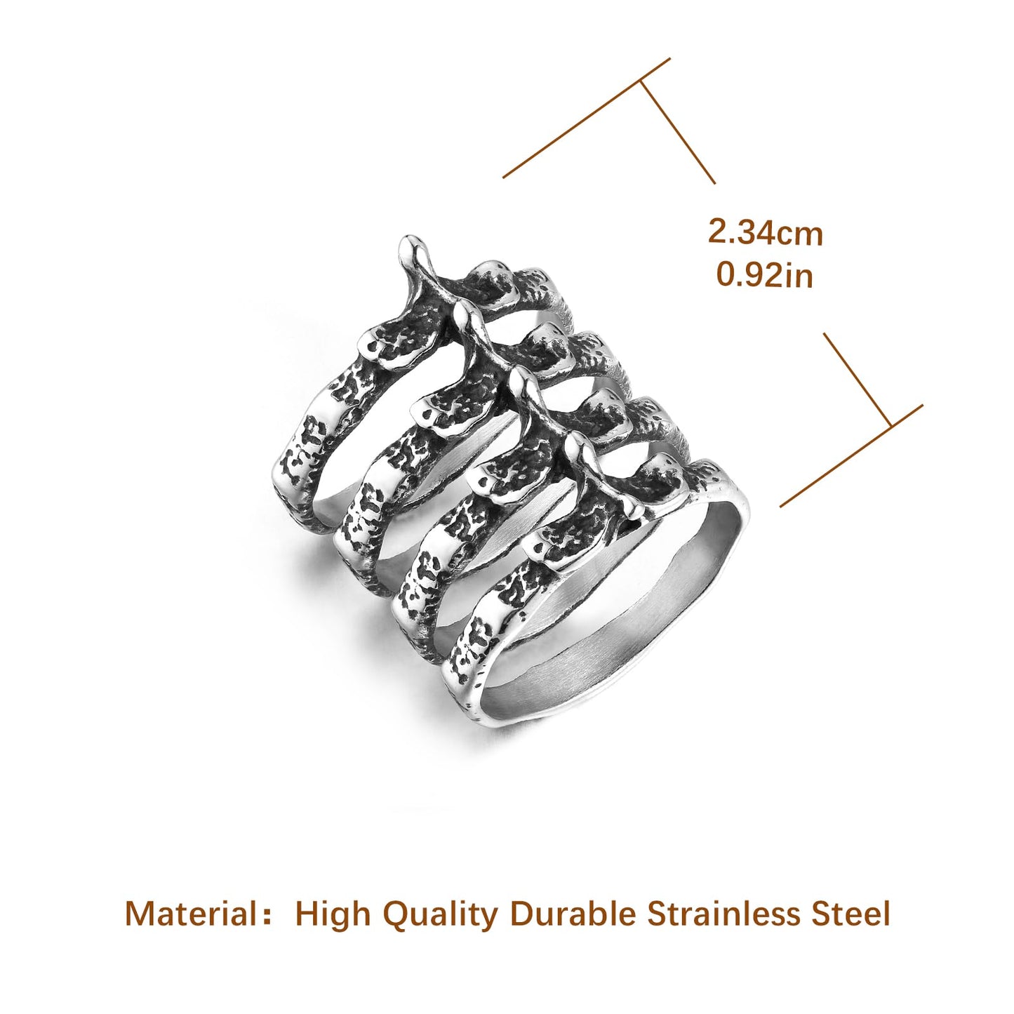 HZMAN Gothic Punk Spine Skeleton Ring Bone Stainless Steel Rings for Men Women Biker Jewelry Gift (Size,11)