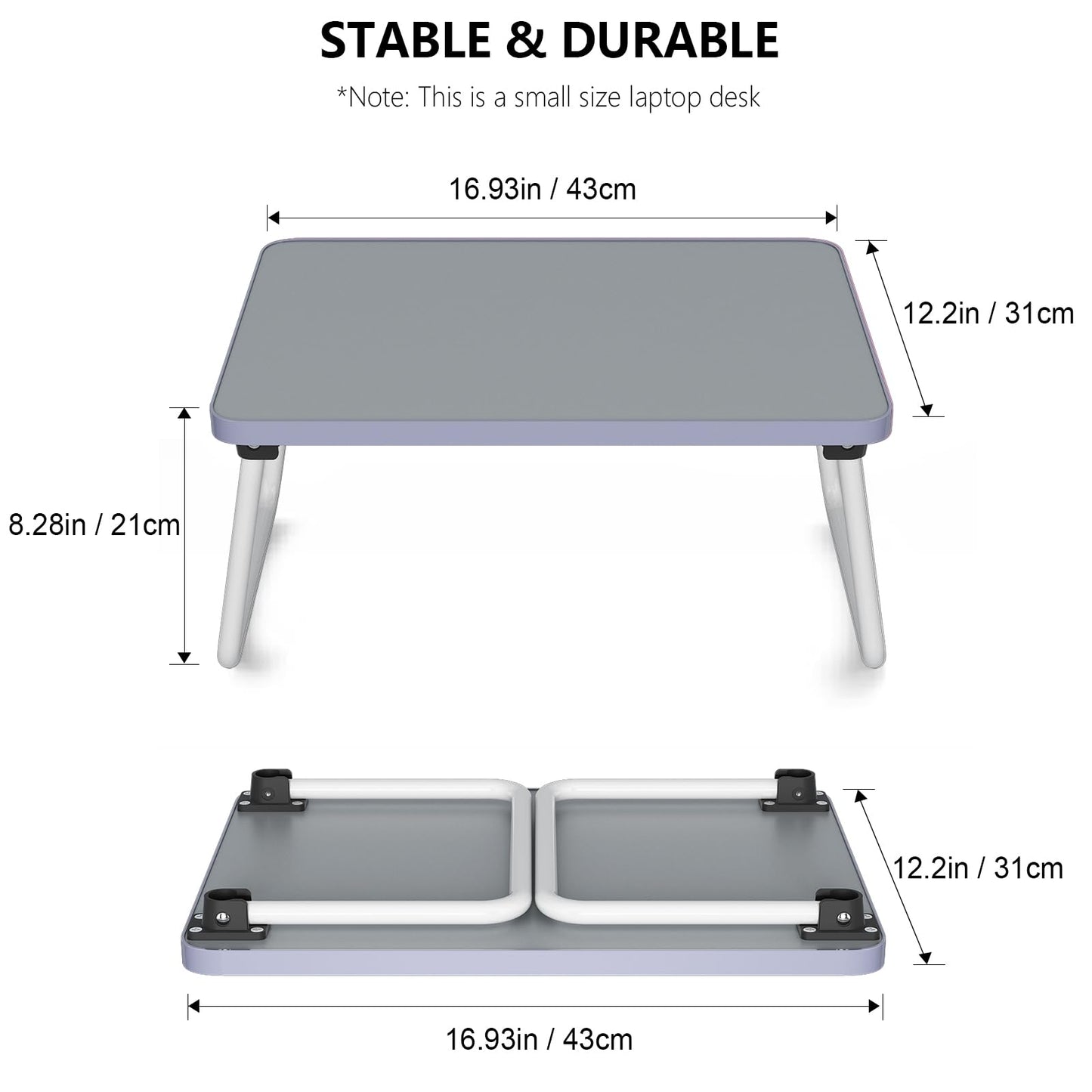 Lap Desks Laptop Tray for Bed or Couch,Portable Breakfast Serving Tray with Folding Legs,Foldable & Lightweight Mini Table, Laptop Stand for Working, Reading and Writing,Gray