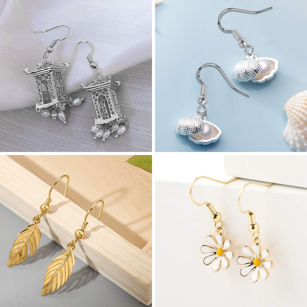 200 PCS/100Pairs 925 Sterling Silver and Gold Earring Hooks,Hypo-allergenic Fish Earring Hooks Earwires for DIY Jewelry Making Supplies with 200 PCS Soft Silicone Earring Backs