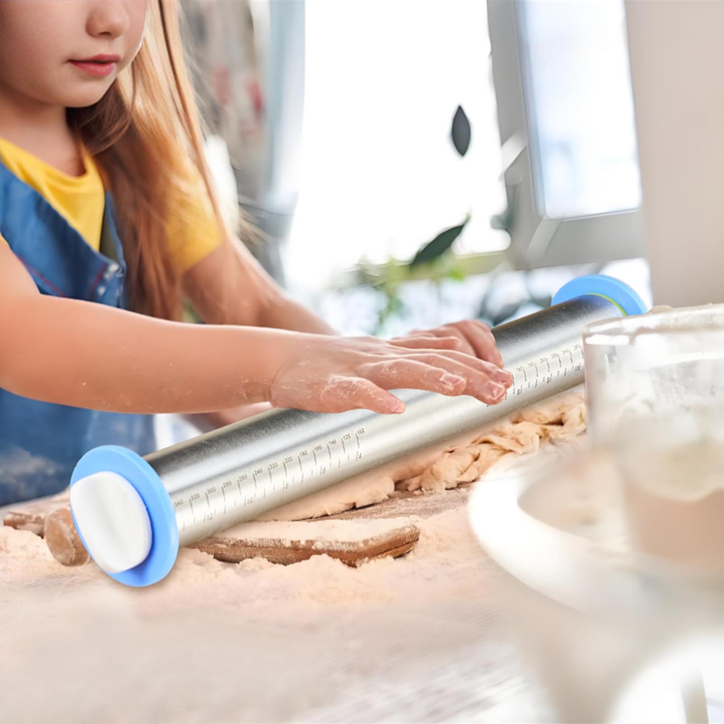 Adjustable Rolling Pin for Baking, with Thickness Rings Stainless Steel Dough Roller Pins for Pasta, Pizza, Pie Crust, Pastry and Cookie Making