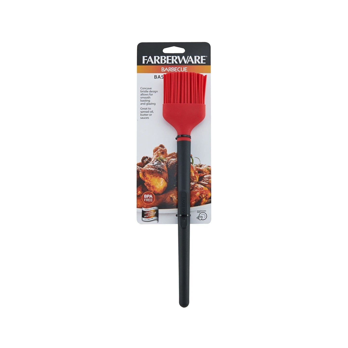 Farberware Barbecue Silicone and Plastic Basting Brush, 11.1-Inch, Red and Black