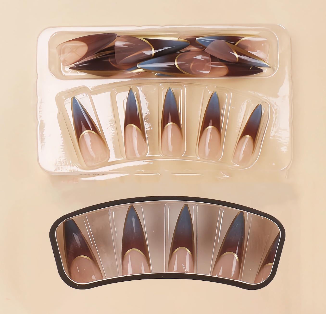 BABALAL Stiletto Press on Nails Long Fake Nails French Tip Brown Ombre Glue on Nails Chrome Acrylic Nails Almond Full Cover Gel Artificial Stick on False Nails