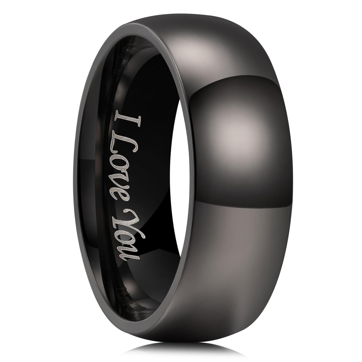 King Will 316L Stainless Steel Wedding Band for Men Women-8mm Width Basic Gunmetal Gray Wedding Ring Laser I Love You, High Polished Dome Style Promise Ring Comfort Fit Size 11
