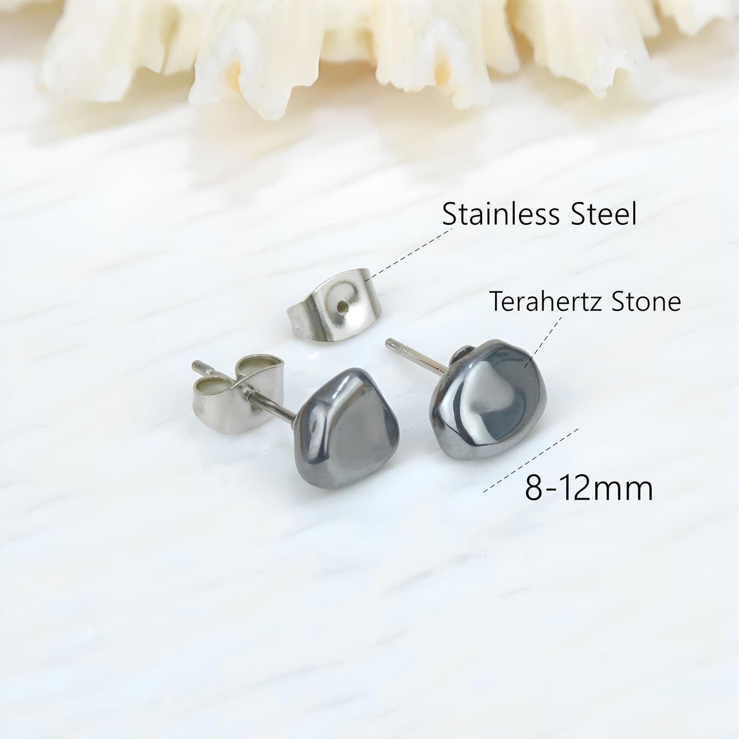 Hematite Earrings, Natural Gemstone Terahertz Stone Stud Earring for Women Men Hypoallergenic Stainless Steel Post Earrings Stone 8-12mm (Hematite)