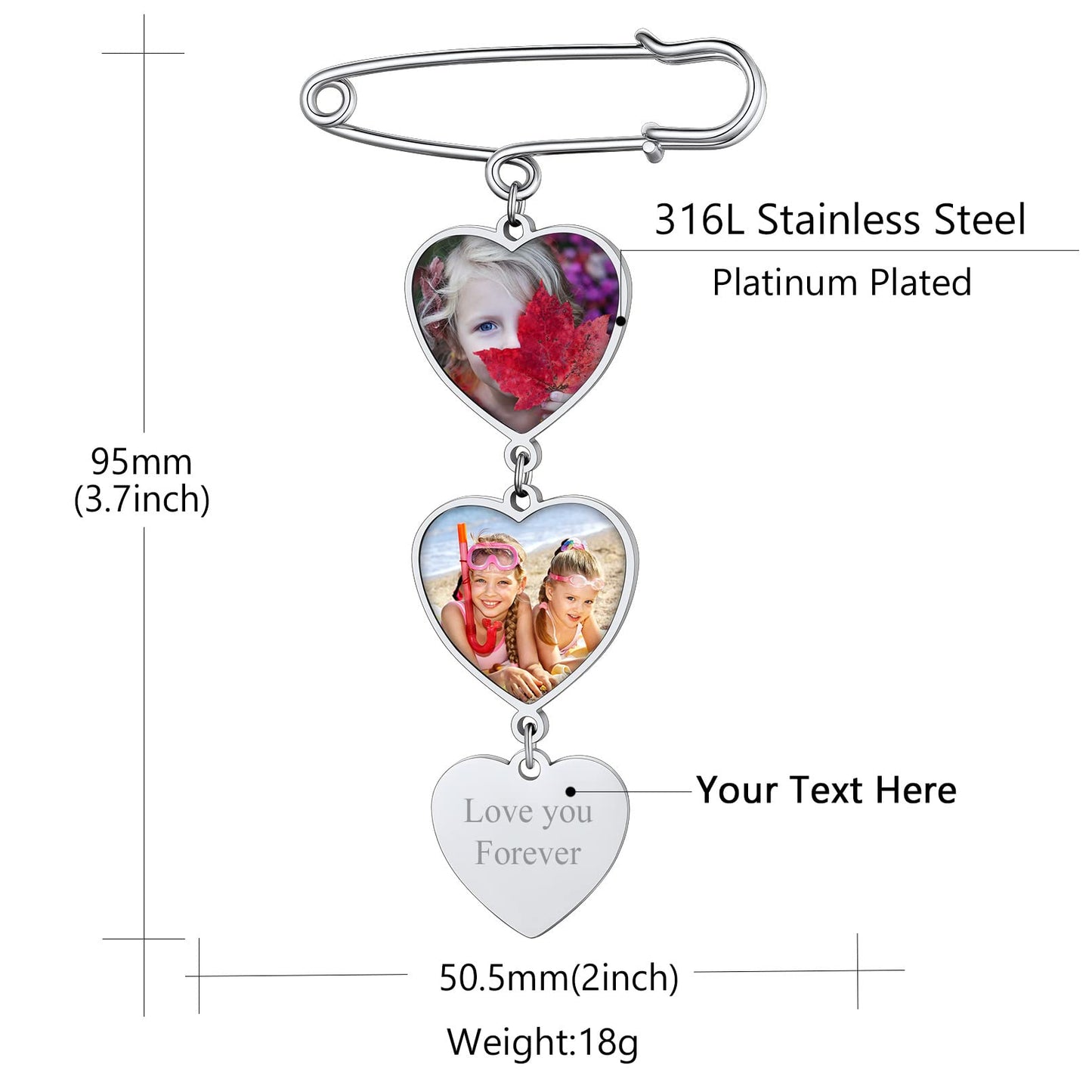 Custom4U Wedding Bouquet Photo Charm Memorial Pin Brooch for Groom