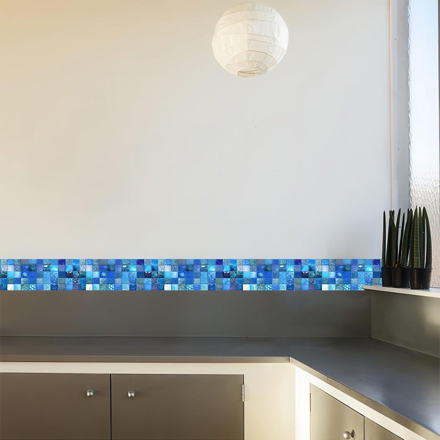 HOMETITUTE Wallpaper Border 4x196 Inch Peel and Stick Wall Border Wallpaper Border Self Adhesive Mosaic Tile Style Trim for Bathroom Kitchen Backsplash Mirror Frame Sink Cabinet Laundry Wall Decor