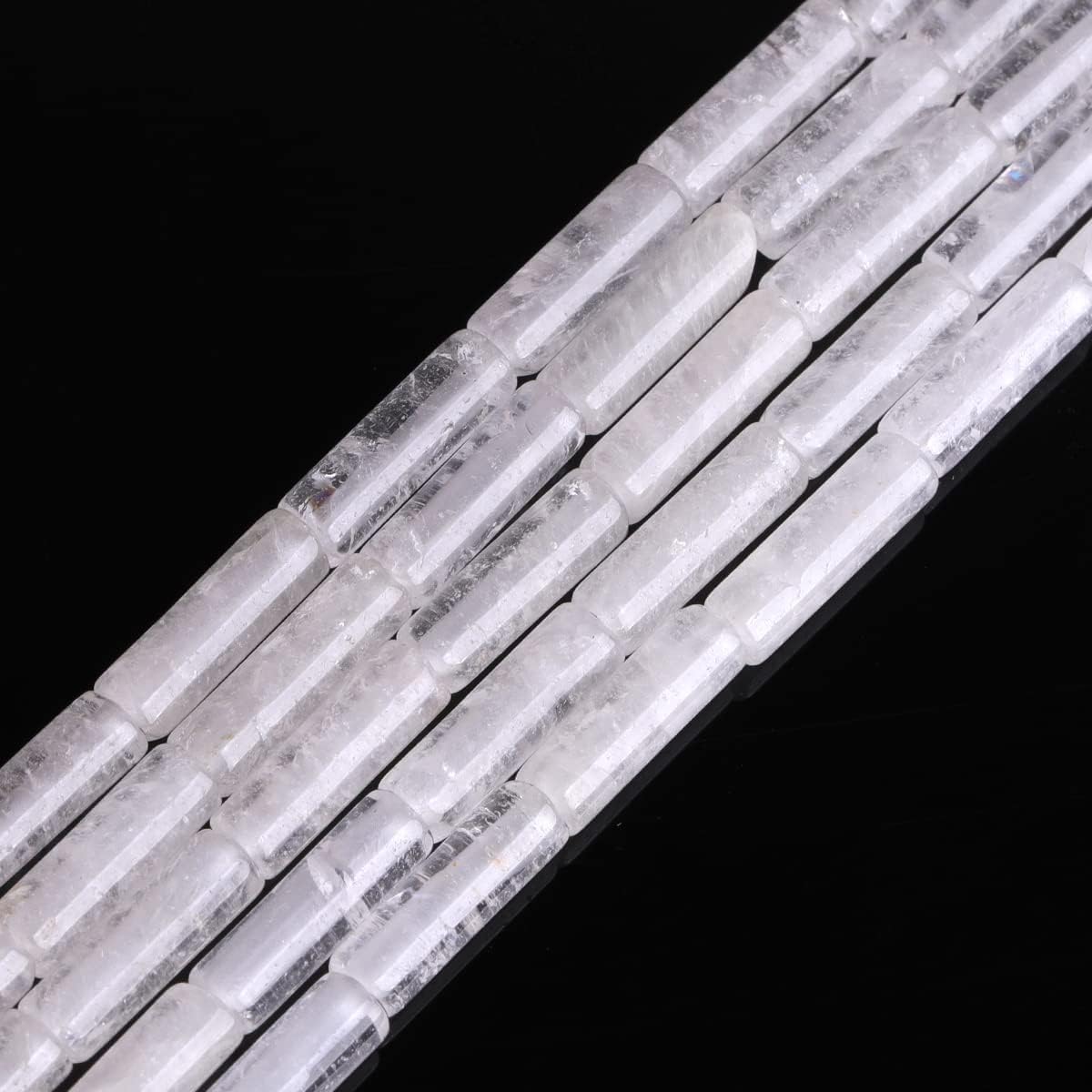 HAAMIIQII Natural White Clear Quartz Tube Beads 13x4mm Column Crystal Cylinder Gemstone Loose Beads for Jewelry Making Strand 15 Inch (28-29pcs)