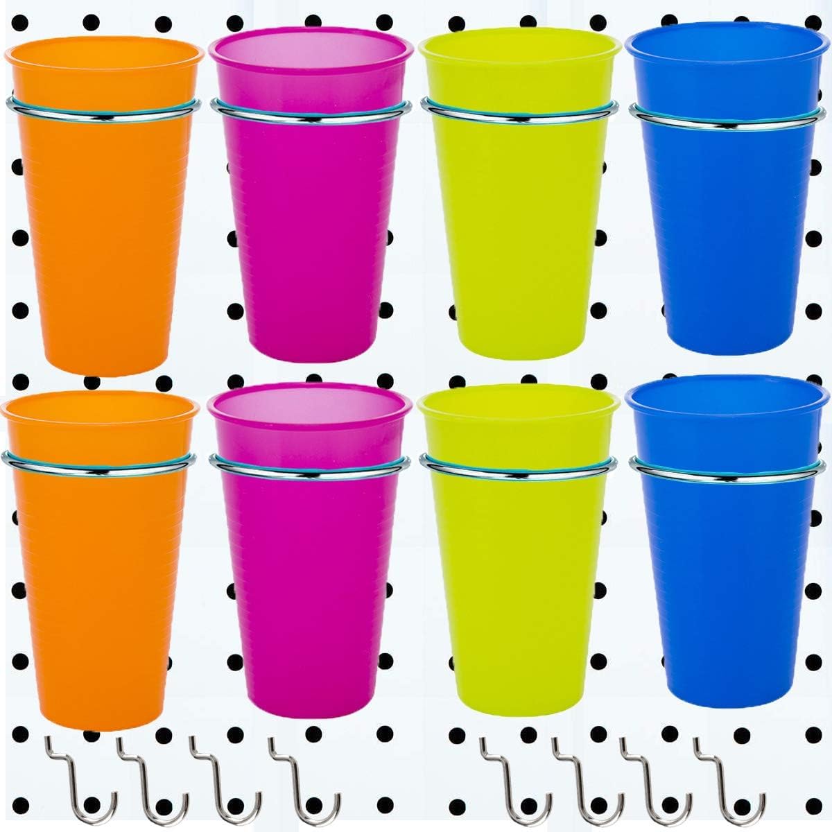 8 Sets Pegboard Bins with Rings, Ring Style Pegboard Accessories with 8Pegboard Cups 8Pegboard Hooks,Pegboard Organizer Baskets Pegboard Hooks Kit for Organizing Storage