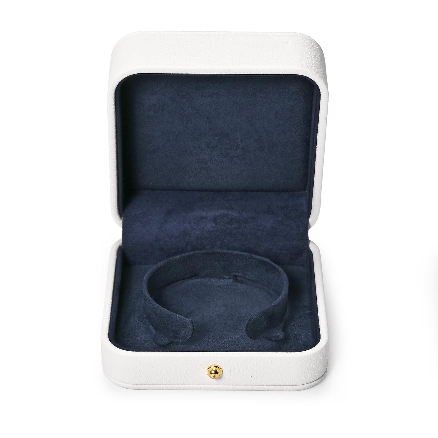 Woodten Blue Velvet Interior Jewelry Gift Box for Bangle Bracelet White PU Leather Bangle Box