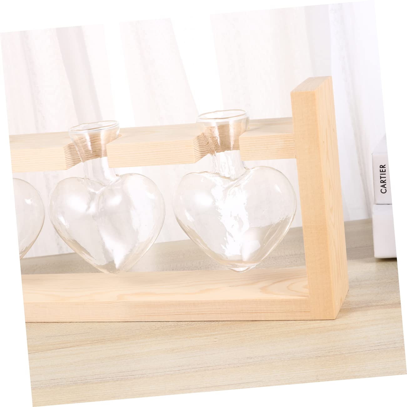 ORFOFE Heart Shaped Glass Vase with Wooden Stand Hydroponic Planter Accessory