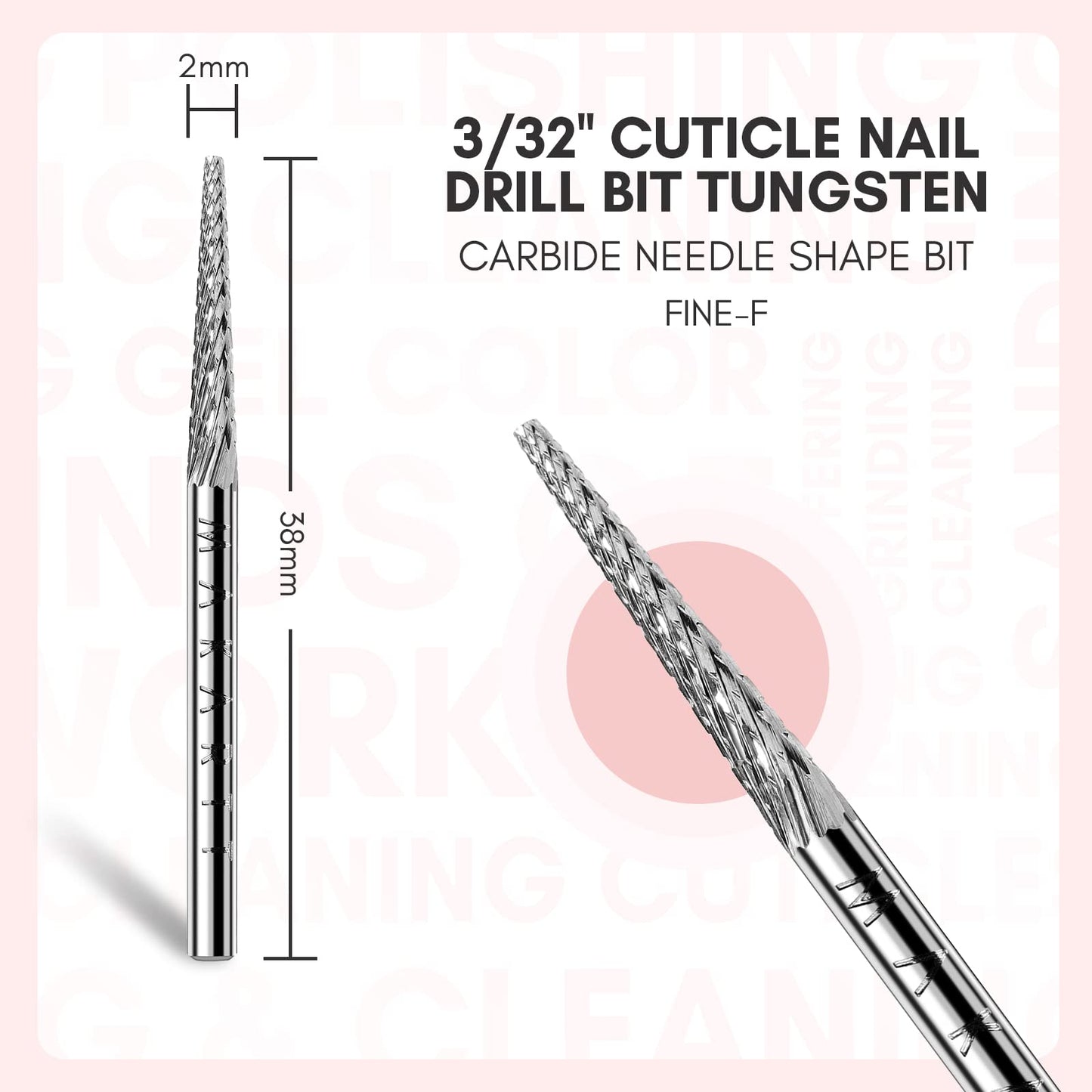 Makartt Nail Drill Bit:Cuticle Bit for Nail Drill 3/32" Safety Under Carbide Cuticle Cleaner Bit for Prep, Trimmer, Professional Art tools for manicure,Needle shape Fine-F