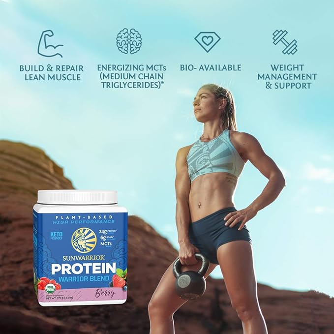 Vegan Protein Powder with BCAA | Organic Hemp Seed Protein Gluten Free Non-GMO Dairy Free Soy Sugar Free Low Carb Plant Based Protein Powder | Berry 15 SRV 375 G | Warrior Blend by Sunwarrior