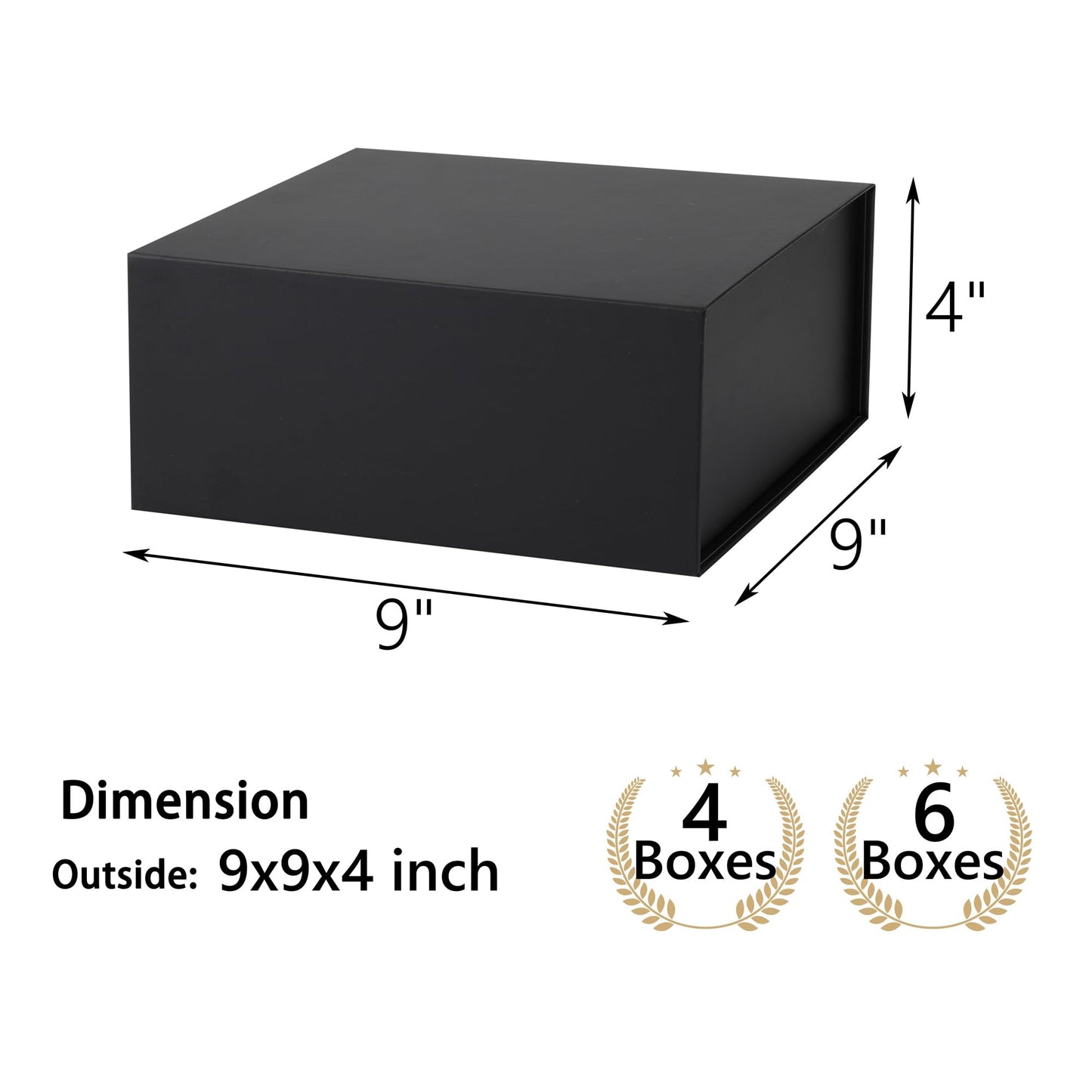 MUMUPACK 6 Pack Black Gift Boxes With Lids,9x9x4 Inch Bridesmaid Proposal Box And Printable Stickers,Proposal Boxes With Ribbon For Wedding, Packaging, Present, Birthday