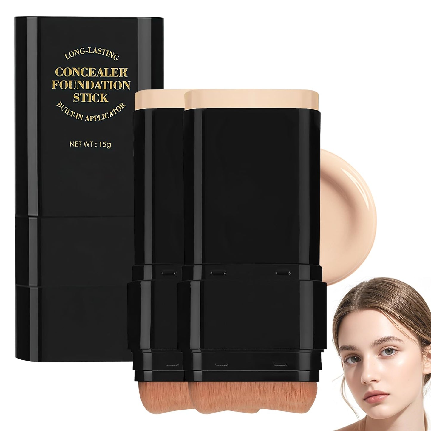 2PCS Long-Lasting Concealer Foundation Stick, Creamy Full Coverage, Hydrating Olive & Camellia Formula for Dark Circles (01 ivory)